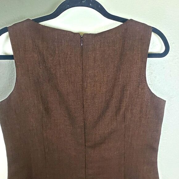 Women's David Meister Brown Tweed White Lace Sleeveless Dress Size 10/Med - Picture 4 of 11